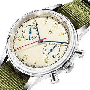 Armbandsur Pilot Seagull Movement 1963 Chronograph Mens Watch Sapphire Quartz 40mm Manliga handledsur för män Vattentät Montre 274U