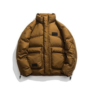 Winter einfarbige dreidimensionale Taschendekoration Stehkragen Daunenjacke Japanische Retro-Arbeits-Daunenjacke