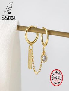 S039Steel 925 Sterling Silver Hoop Earrings for Women Simple Circle Zircon Earings Gold Pendientes Plata de Ley 925 Mujer Jewel7220199