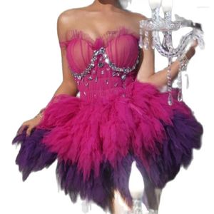 ステージウェアウェアセクシーなピンクパーティードレス甘い女の子の誕生日セレブ服ダンスコスチュームレイブフェスティバルショー布ペンペンチュチュ