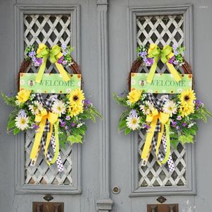 Kwiaty dekoracyjne Spring Garland Floral Bowknot wieniec do drzwi przednie drzwi Ogród Indoor na zewnątrz