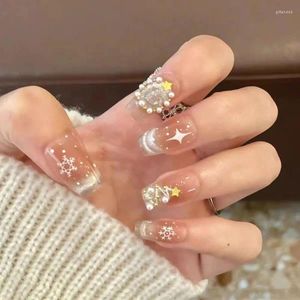 Falska naglar Misskitty Handmade Press-On Christmas Limited Wear Nail Art Ice Through Cat's Eye Snowflake High-klass Ljus L