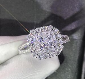 Scintillanti gioielli di lusso in argento sterling 925 con taglio principessa topazio bianco diamante CZ eternità anello nuziale da donna per gli amanti034808848