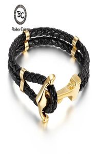 Punk multicamadas couro genuíno aço inoxidável charme pulseiras esperança casal âncora pulseiras pulseiras para homens mulheres jóias presentes2148292