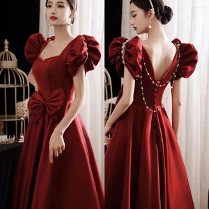 Etniska kläder retro Rhinestone pärlor kväll festklänning kvinnor qipao cheongsam sexig burgund toast franska prinsessan formell