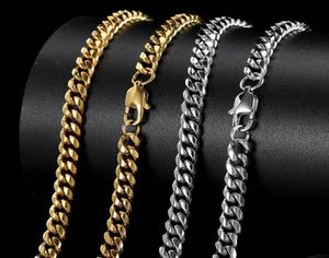 Chains Hip Hop Cuban Link Chain Necklace 18K Real Gold Plated Stainless Steel Metal For Men 4Mm 6Mm 8Mm Drop Delivery Jewelr Dhgar3610207