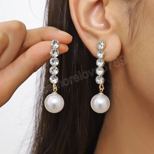 Nouvelles chaînes de perles simulées boucles d'oreilles goutte mode Punk exagéré fleur dorée géométrique cristal boucle d'oreille pour femmes fille