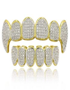 Hip Hop Jewelry Mens Grills 18K Gold Plated All Iced Out Diamond Grillz Teeth Bling Shiny Rock Punk Rapper5387994