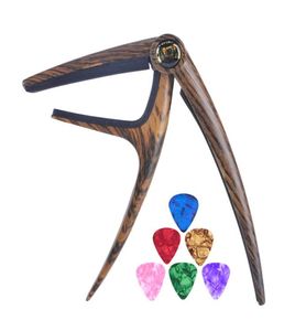 Sapele Wood Grain Zinc Alloy Spring Capo With 6pcs Guitar picks Trigger Style Capos4155744