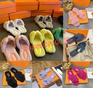 Designers mulheres chinelos macios lã pele de carneiro palmilha slides inverno luxo pelúcia pele oran sandálias sola de borracha plana chinelo h656