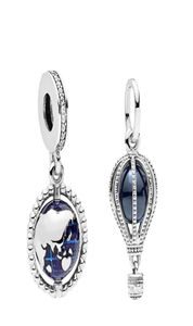 Popüler yüksek kaliteli 925 Sterling Gümüş Mavi Emaye Globe Cazibesi Orijinal P Womens Bilezik Kolye DIY Takı Moda6214096