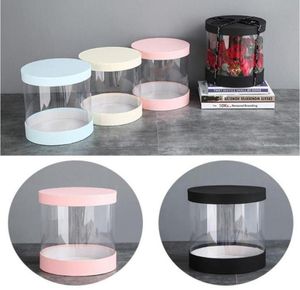 Round Flower Paper Boxes Hug Florist Flowers Bucket Transparent PVC Cake Gift Box Ladies Presents Paper Packing Case Lid Party3356571