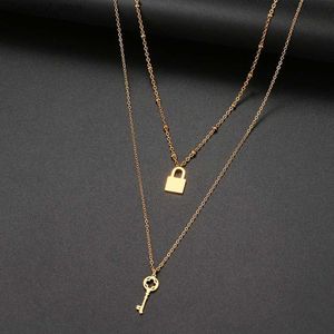 Pendant Necklaces Stainless Steel Necklaces Fashion Pendant Multi-layer Style Lock Key Beaded chain Necklace For Women Jewelry Party Friend Gifts T231213