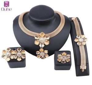 Nowy afrykański Dubaj Gold Nigerian Crystal Naszyjnik Kolczyki Pierścień Bransoletka włoska akcesoria ślubne zestawy biżuterii 6036283