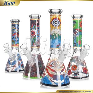 Beaker Bong 10 Inches Fashion Decal Glass Water Pipe 5mm Thick Hand Blown Glass Bong with 14mm Bowl 18mm Downstem 420 New