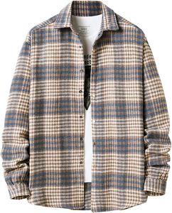 Locachy Men's Casual Cotton Plaid Shirts Långärmad knapp-ner flanell överskjorta jacka