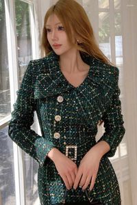 Casual Dresses Dabuwawa tweed paljetter klänning lyxiga kvinnor 2023 samling vintage empire kjol lätt vikt fancy passande dm1ddr003