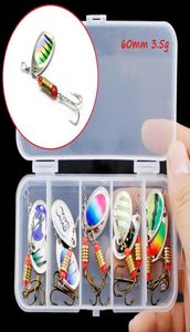 60mm 35g Spinner Hook Metal Baits Lures 6 Treble Hooks 10 Colors Mixed Fishing Gear 10 Pieces Box WMB39017876