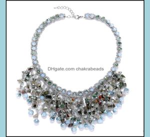 Naszyjniki łańcuchy wisiorki biżuteria szydełkowane krystalicznie spadające linie naszyjnik