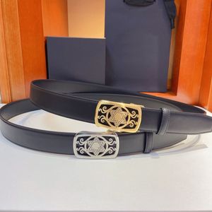 Trendy Imported Top Grain Leather Belt - Durable and Unique, Celebrity-Style Stainless Steel Hardware, 3.5cm Automatic Buckle CHROME & HEARTS