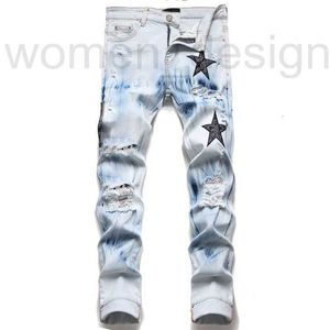 Jeans da uomo Designer di lusso Mens designer Pantalone da uomo Slim Fit Ricamo elastico Moda stile jeans Cat Baffo Sbiancamento Foro rotto Stesso stile Stella di alta qualità QL09