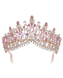 Baroque Rose Gold Pink Crystal Bridal Tiara Crown With Comb Pageant Prom Veil Headband Wedding Hair Accessories 2202262238804