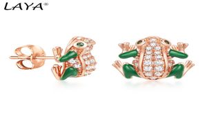 Laya Silver Animal Crog Crog Stud earrings for Pure 925 Sterling Silver Silvine Silviny White Yubic Zirconia Green Enamel Fine Jewelry 2022859866