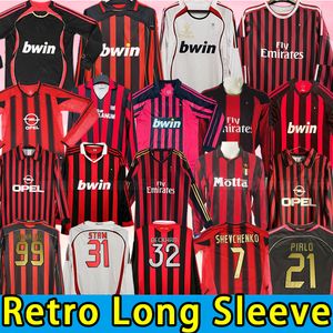 긴 슬리브 레트로 셔츠 홈 축구 유니폼 gullit maldini van basten kaka inzaghi milan pirlo shevchenko baggio milan 06 09 10 14 15 99 00 88 89 04 05 11 12