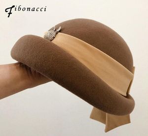 Fibonacci Fashion Hat Elegant Female Fedoras Wool Felt Hat Ribbon Bow Floral Formal Berets Fedora Hats for Women Winter3405011