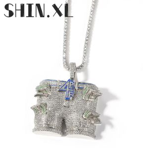 Iced Out Letter 4PF Dollar pants Pendant Necklace Gold Silver Plated Mens Hip Hop Jewelry Gift4695380