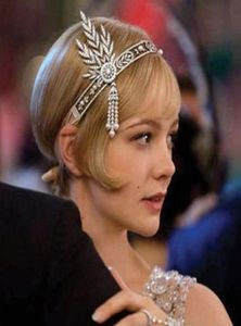 The Great Gatsby pannband brudtillbehör Pärla Tassel Leaf Headpiece Wedding Head Jewelry Accessories Crystal Tiara Hairb3978439