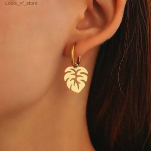 Charm Stainless Steel Earrings Bohemian Tropical Plant Leaves Pendants Retro Glossy Aesthetic Hoop Earrings For Women Jewelry Girl New T231213