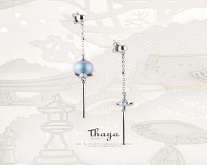 Thaya estilo chinês assimetria azul lótus jóias 925 brincos de prata design original para mulheres jóias finas especiais cx2006245358480