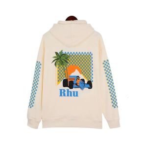 Rhude Felpa con cappuccio Designer Fashion Giacca con zip intera High Street Marchio Lettera Ricamo Cardigan in spugna allentato Maglione per uomo e donna con etichetta e logo