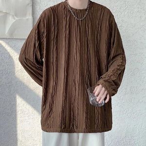 Herr t-skjortor Autumn Spring Brown Texture veckade långärmad t-shirt Fashion Lose Casual High Street T-shirts Bottomande manliga kläder