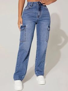 Macacões femininos macacão vintage cintura baixa jean baggy moda reta perna calças y2k denim calças soltas azul lavado mãe 90s 231213