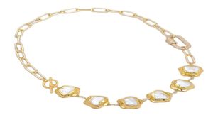 GuaiGuai Jewelry Cultured White Keshi Flower Pearl Gold Color Plated Link Chain Choker Necklace Handmade For Women Real Gems Stone9758838