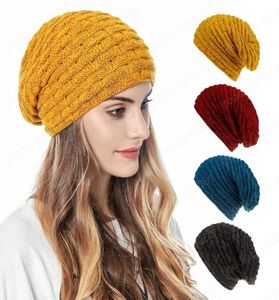 Kvinnor män vinter varma mössa hattar kabel stickade fleece foder skidskalle cap slouchy tjocka mössor utomhus sport ull hat4953974