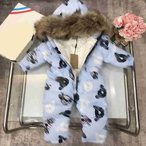 Brand newborn baby jumpsuit Winter warm kids designer clothes Size 75-110 Bear pattern print Hooded down boy girl overcoat Dec05