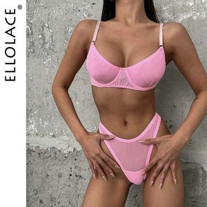 Ellolace Macarons Lingerieセクシーなシームレス下着セット女性2ピースブラキットプッシュアップレース親密な衣装官能的なエキゾチックセット231227