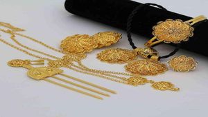 24K Gold Jewelry Jewelry مجموعات للنساء مجوهرات Dubai Habesha with Hairpin Head Chain African Bridal Wedding Collares 211201255881