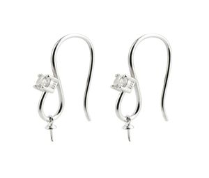 Earring Settings 925 Sterling Silver Zircon Fishhook with Bead Cap for Half Drilled Pearls 5 Pairs4226651