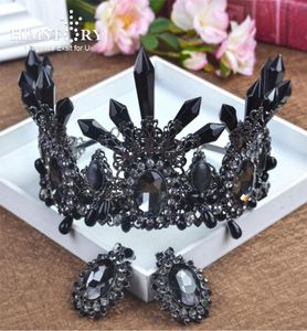 HIMSTORY Oversize Large Bridal Crown European Baroque Black Crystal Wedding Tiara Hair Accessories Prom Crown Party Hairwear D19018972137