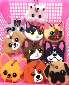 40pcsLot Silicone Key Ring Cap Head Cover Keychain Case Shell Cat Hamster Pug Dog Animals Shape Lovely Jewelry Gifts PVC Cartoon 9567039