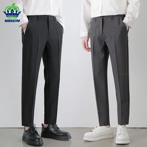 Mens Calças Mens Terno Estiramento Slim Escritório de Negócios Noniron Cintura Elástica Clássico Coreano Cinza Casual Calças Plus Size 40 42 231212
