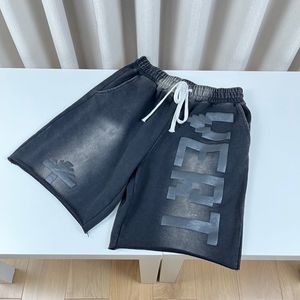 EUA vintage feito lavado shorts mulheres homens skate algodão cordão calças médias jogging curto moletom 23fw dez 13