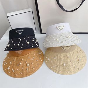 Pearl Beach stråhattar kvinna sommar vintage utomhus solskydd mössa fast färg andningsbara kepsar bandage breda brim hattar299w