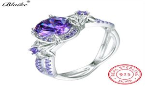 Blaike 100 real 925 prata esterlina simulado alexandrite junho birthstone anéis para mulheres luz roxo zircão estrela flor ring1065985