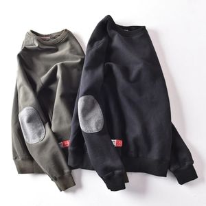 Mens Hoodies Sweatshirts Sonbahar ve Kış Polar Kalın Yuvarlak Boyun Süvarmanı Erkekler S düz Renkli Yama Dirsek Pad Kepte Bol Palto 231213