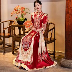 Ethnische Kleidung Schwere Perlen Xiuhe Frauen Chinesische Brautkleider Drachen Phoenix Brautkleid Antike Sets Braut 231212